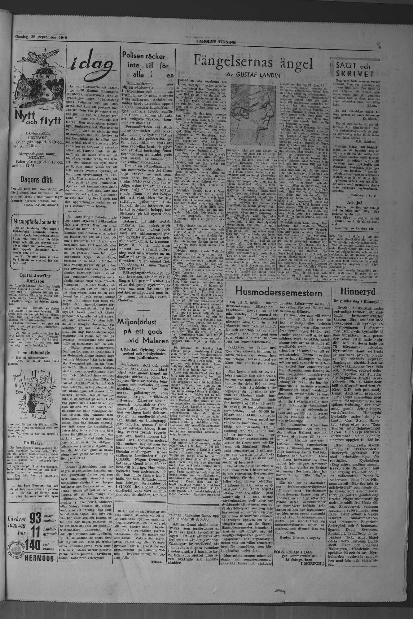 Laholms Tidning Onsdag 28 september 1949, sida 5