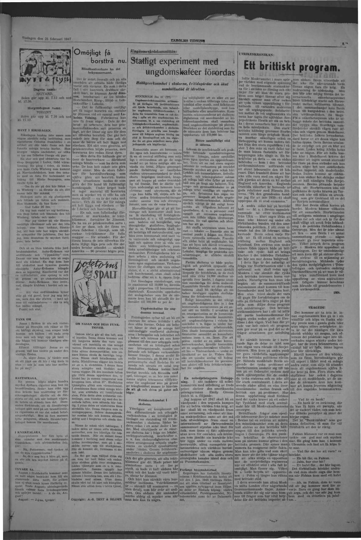 Laholms Tidning Tisdag 25 februari 1947, sida 5