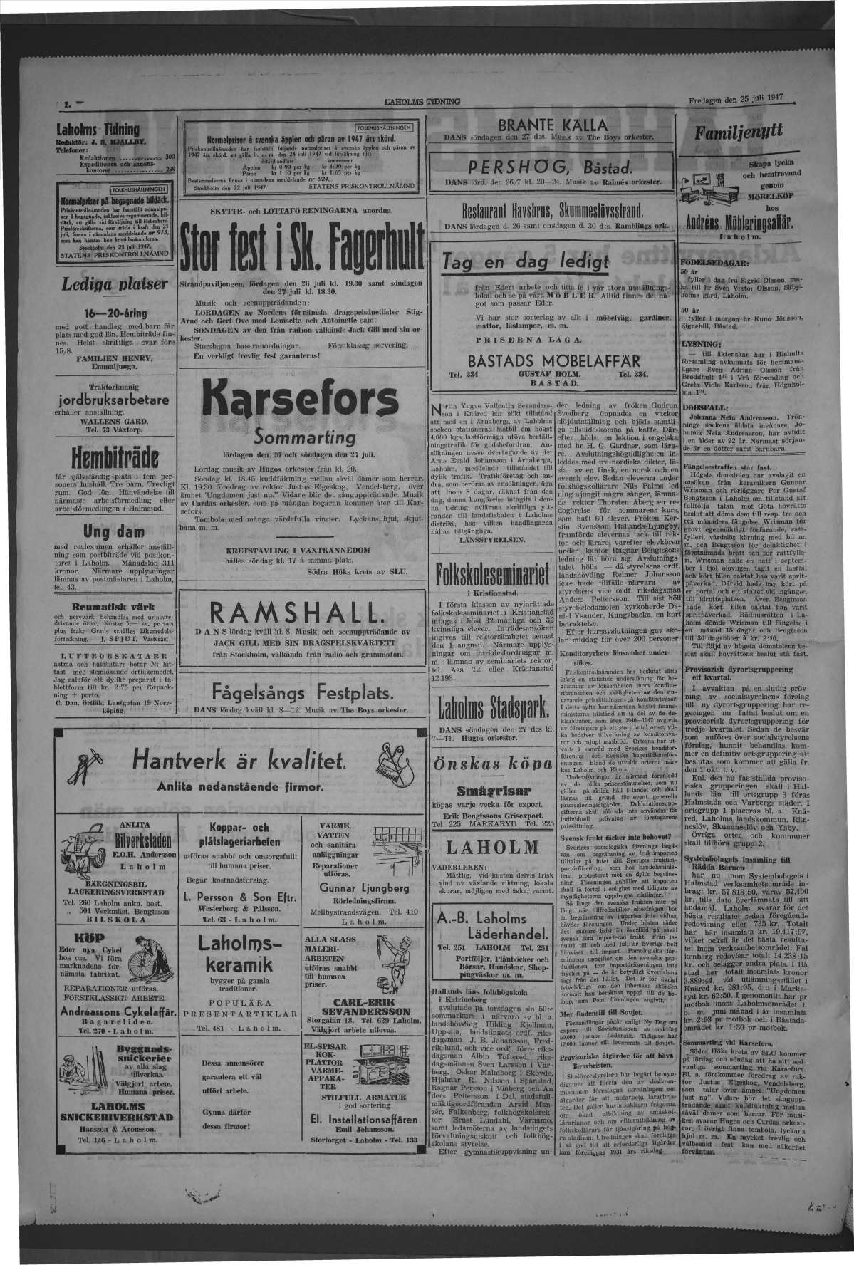 Laholms Tidning Fredag 25 juli 1947, sida 2