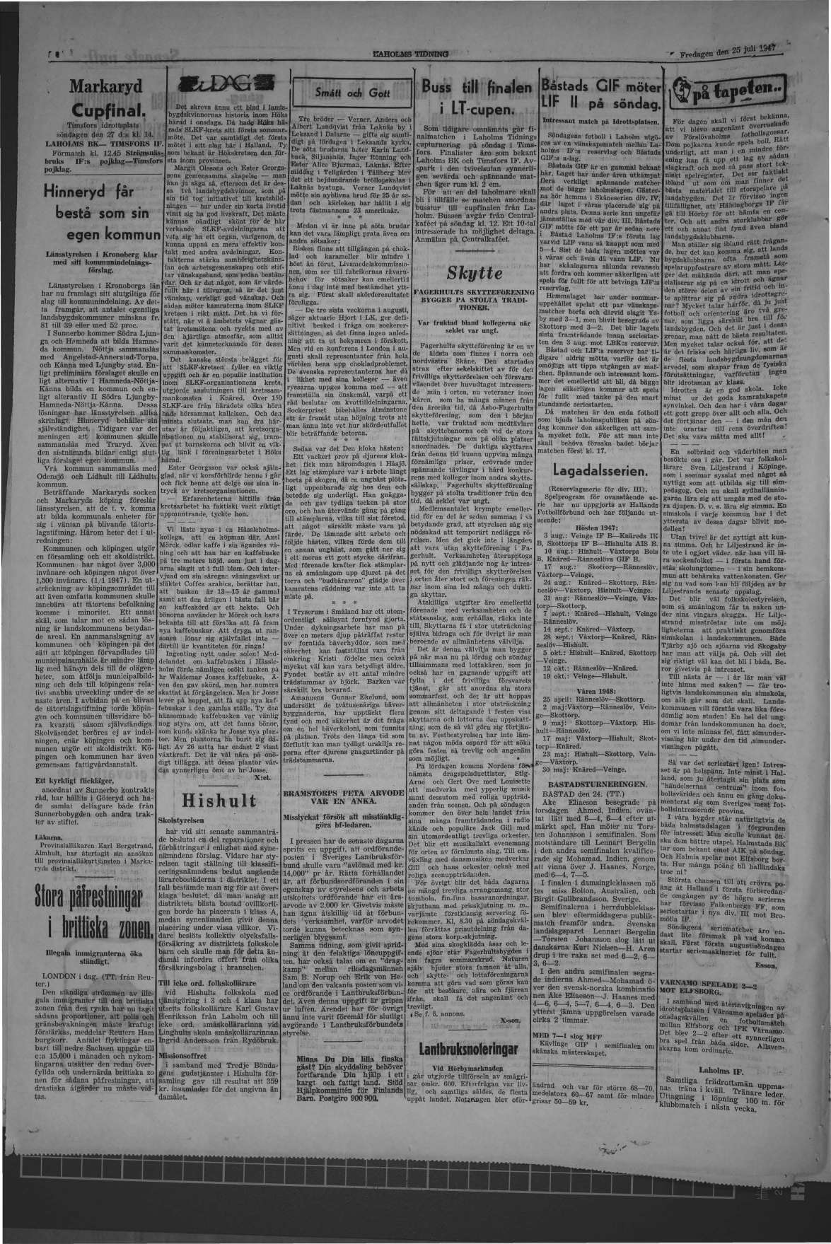 Laholms Tidning Fredag 25 juli 1947, sida 4