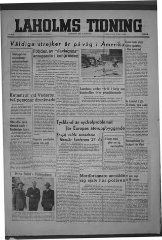 Förstasidan, Onsdag 25 juni 1947