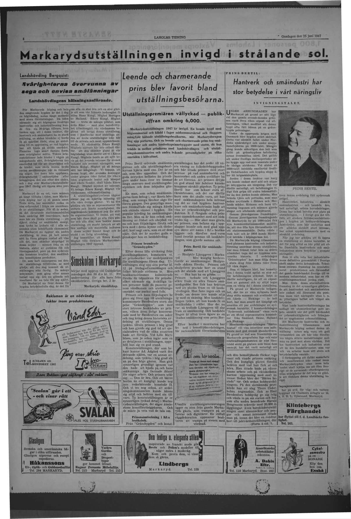 Laholms Tidning Onsdag 25 juni 1947, sida 4