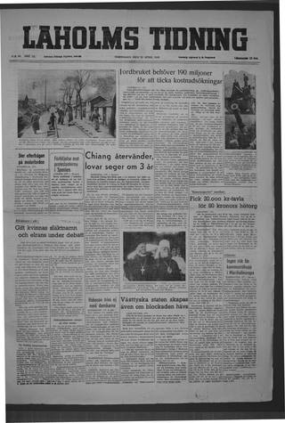 Förstasidan, Torsdag 28 april 1949