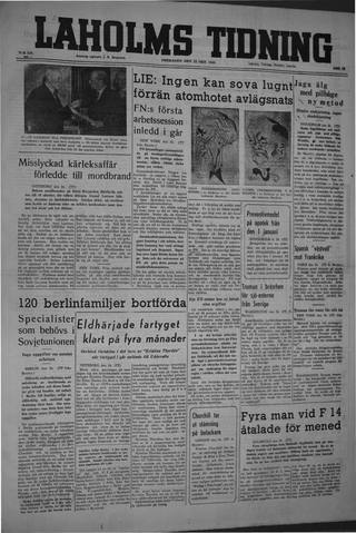 Förstasidan, Fredag 25 oktober 1946