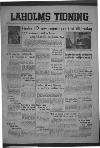 Förstasidan, Torsdag 25 september 1947