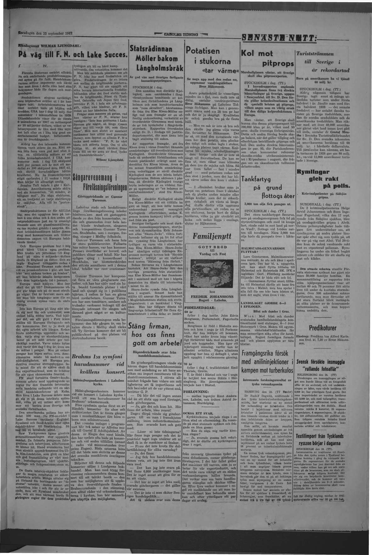 Laholms Tidning Torsdag 25 september 1947, sida 3