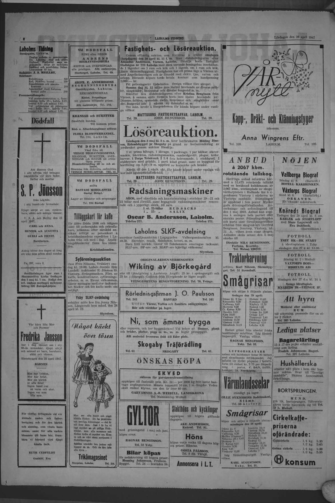 Laholms Tidning Lördag 26 april 1947, sida 2