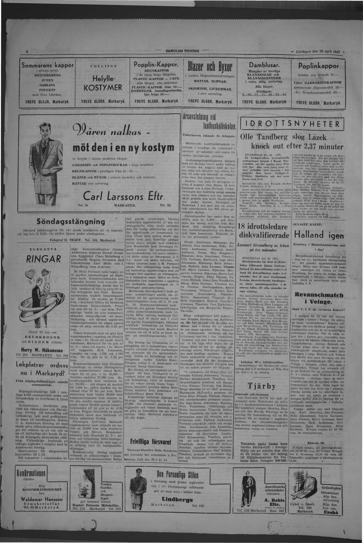 Laholms Tidning Lördag 26 april 1947, sida 4