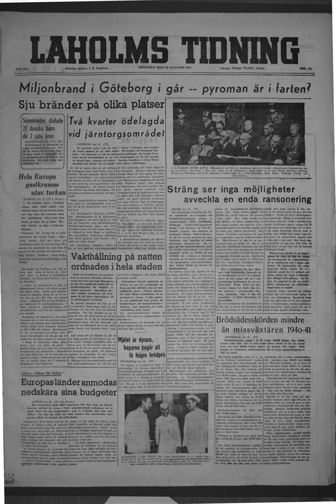 Laholms Tidning Tisdag 26 augusti 1947, sida 1