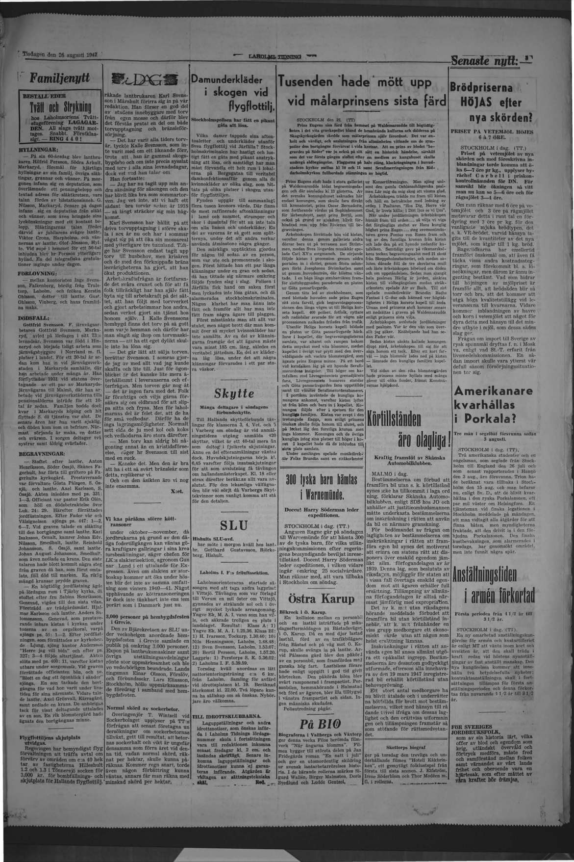 Laholms Tidning Tisdag 26 augusti 1947, sida 3