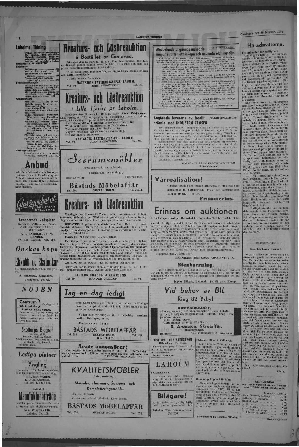 Laholms Tidning Onsdag 26 februari 1947, sida 2