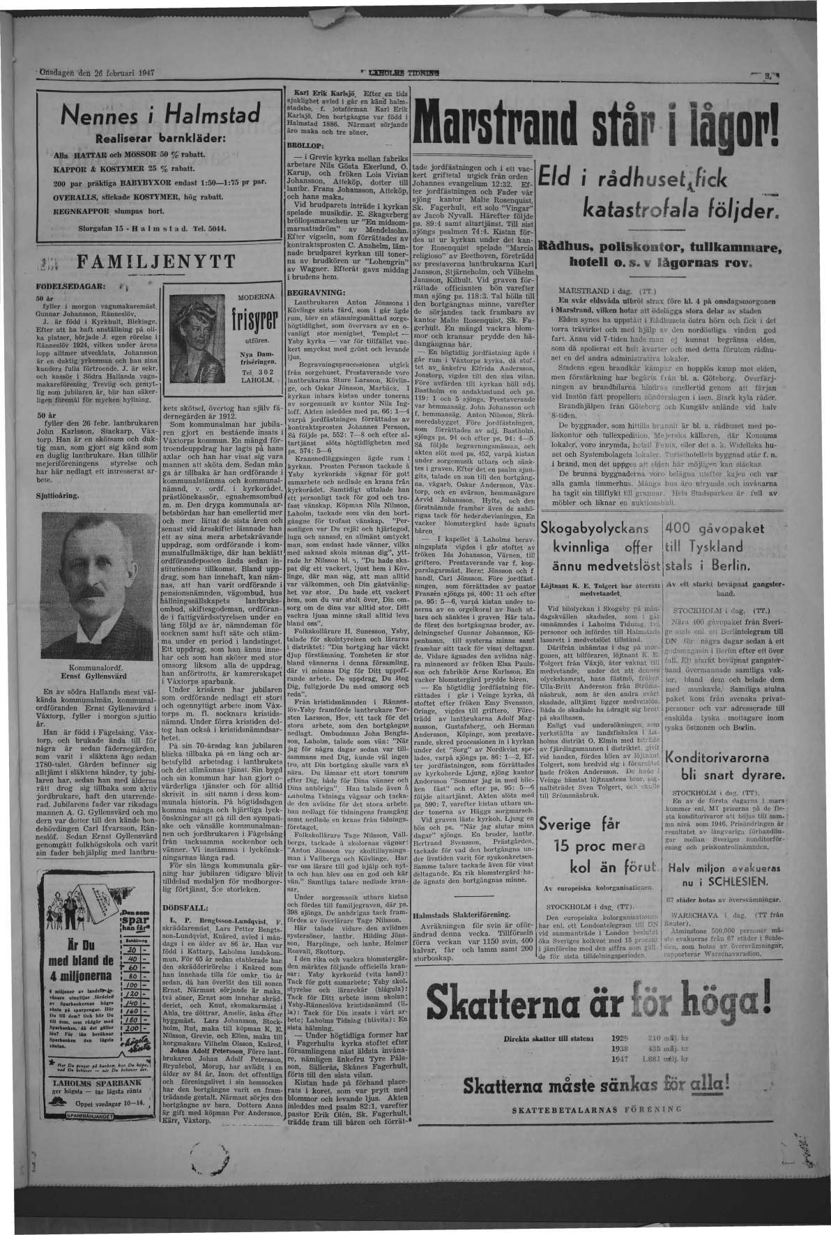 Laholms Tidning Onsdag 26 februari 1947, sida 3