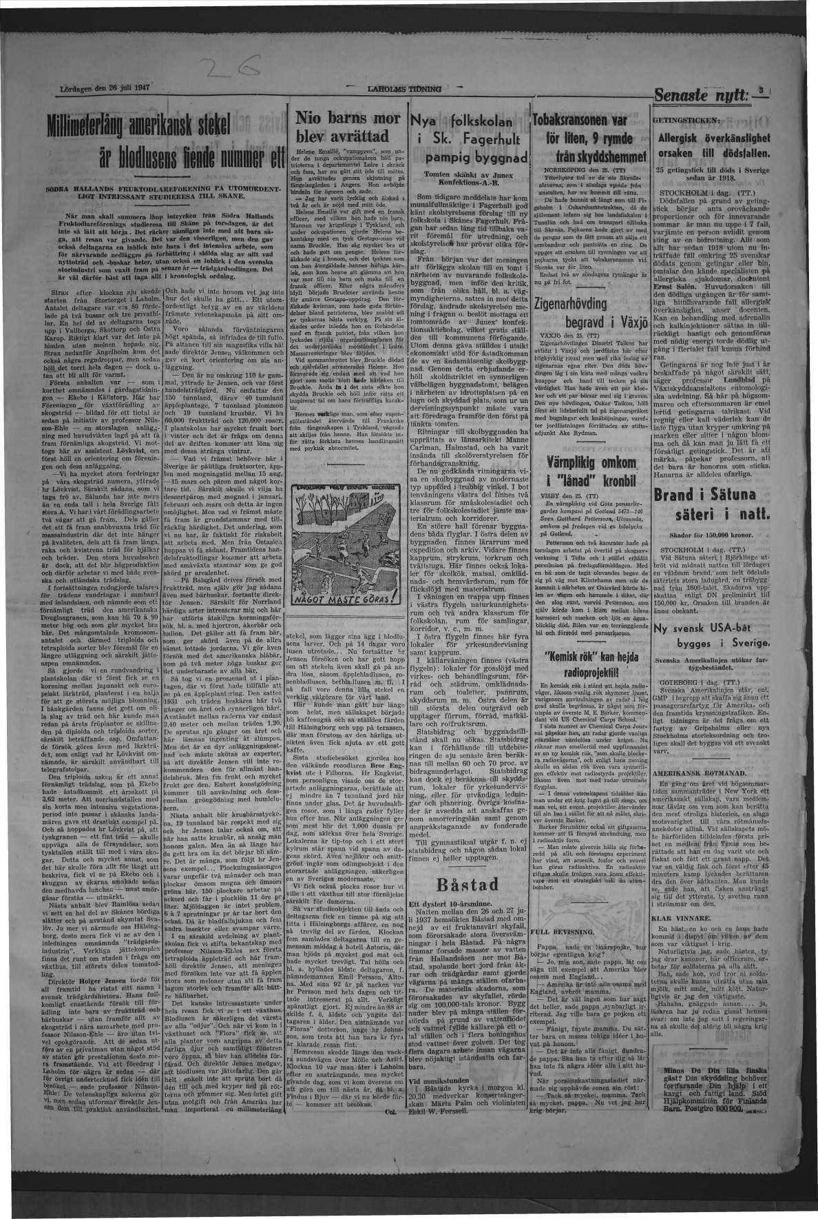 Laholms Tidning Lördag 26 juli 1947, sida 3