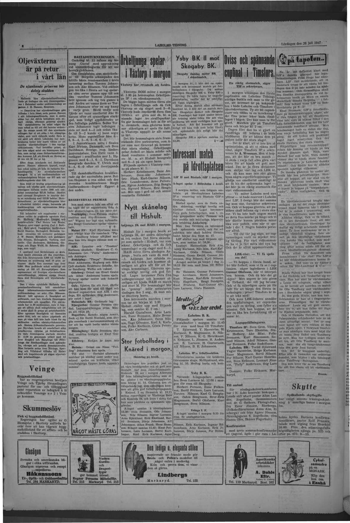 Laholms Tidning Lördag 26 juli 1947, sida 4