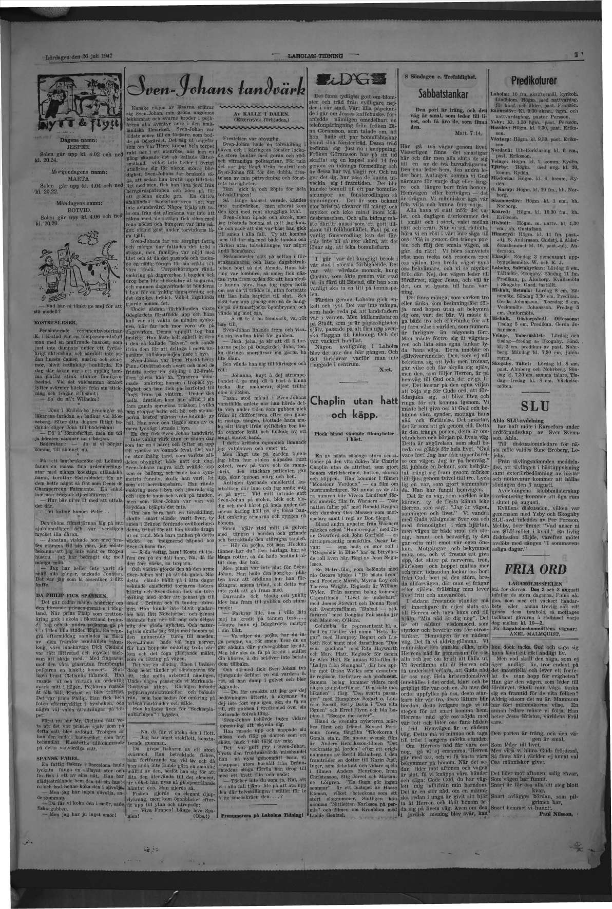 Laholms Tidning Lördag 26 juli 1947, sida 7