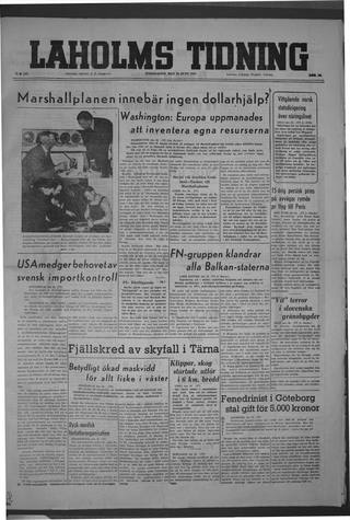 Förstasidan, Torsdag 26 juni 1947