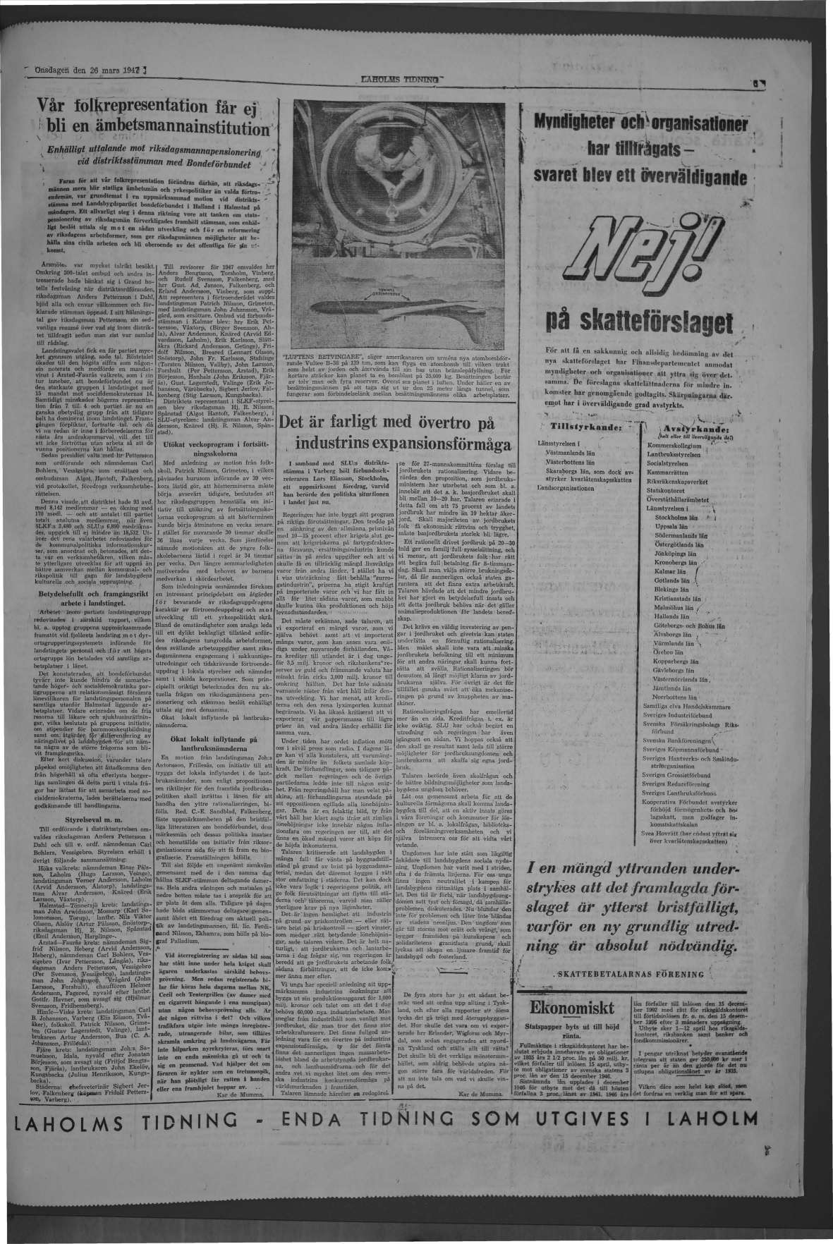 Laholms Tidning Onsdag 26 mars 1947, sida 5