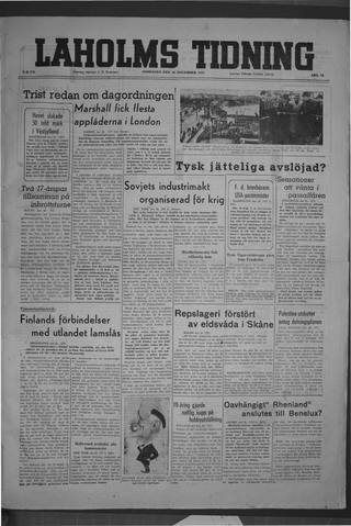 Förstasidan, Onsdag 26 november 1947