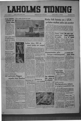 Förstasidan, Torsdag 28 juli 1949