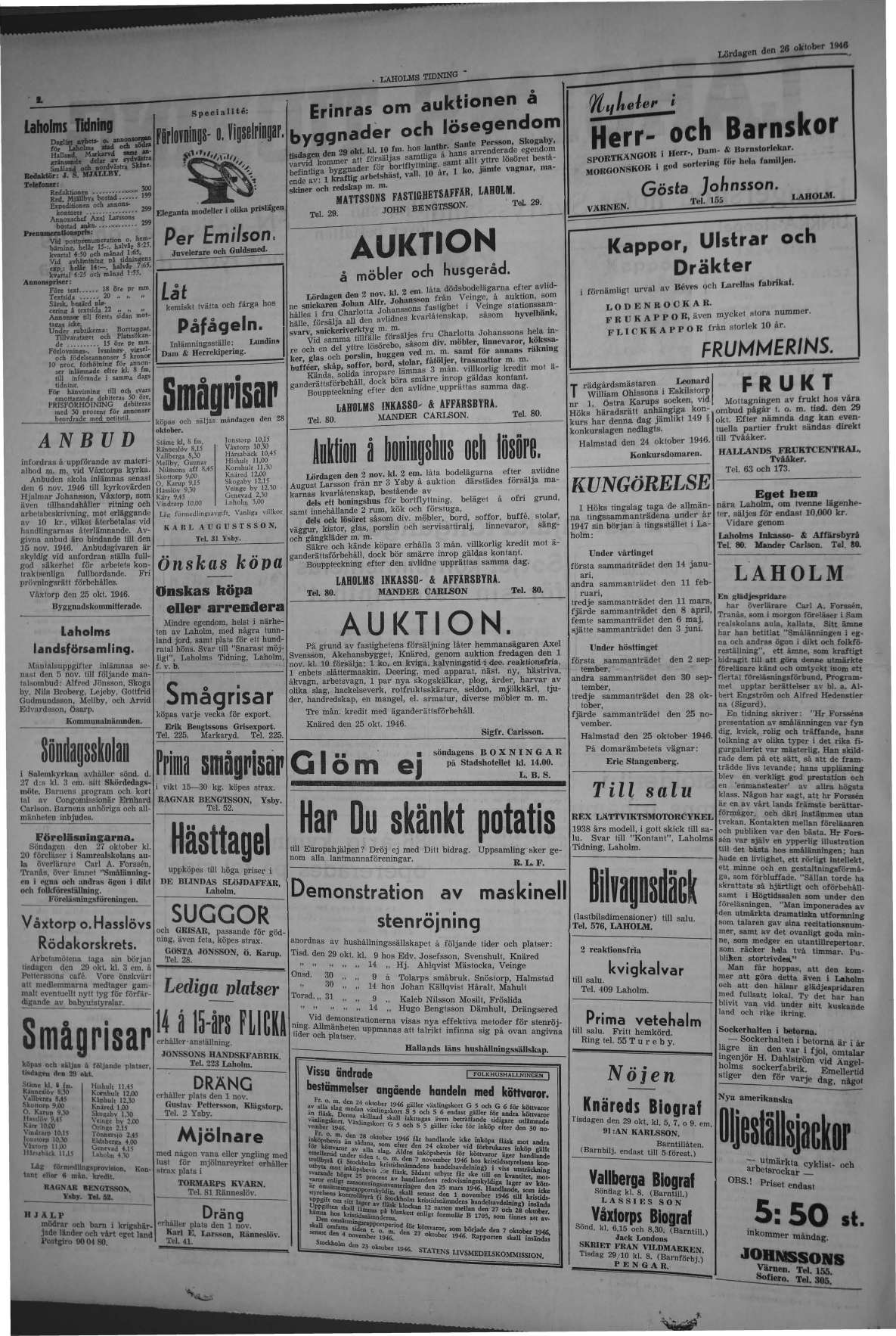 Laholms Tidning Lördag 26 oktober 1946, sida 2