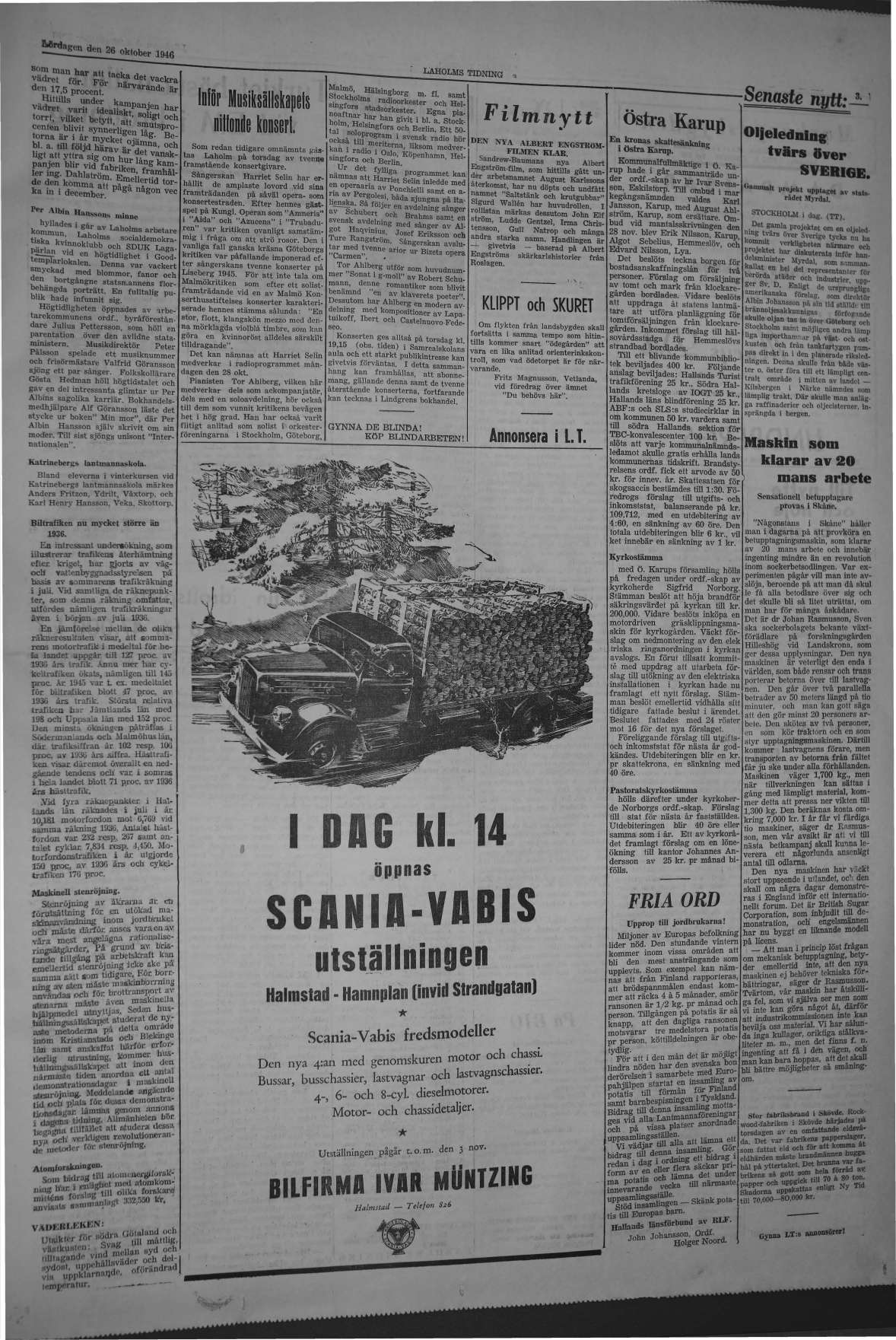 Laholms Tidning Lördag 26 oktober 1946, sida 3
