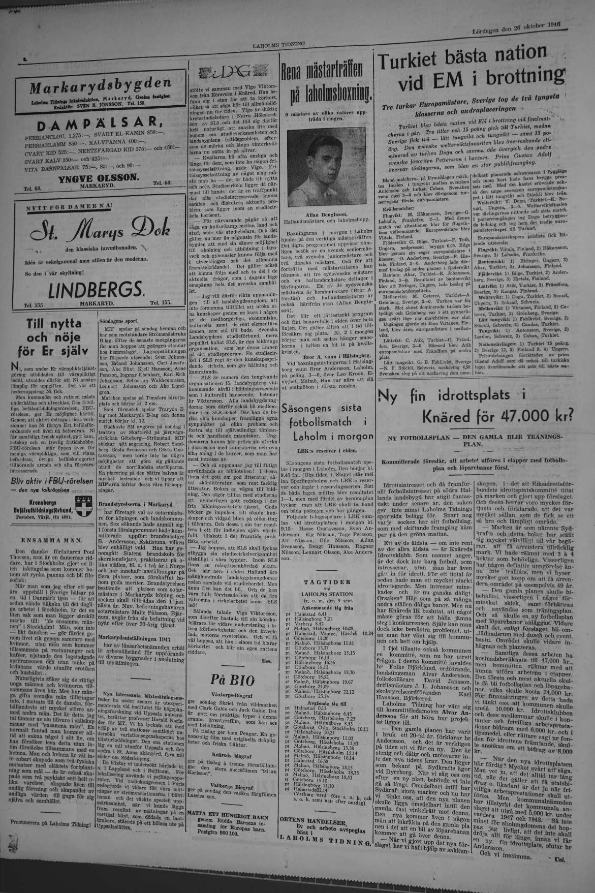 Laholms Tidning Lördag 26 oktober 1946, sida 4