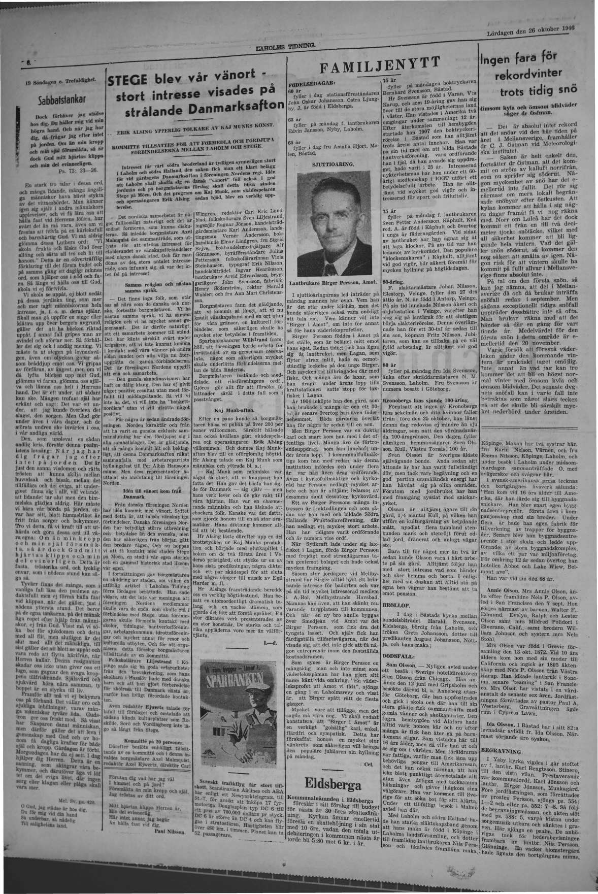 Laholms Tidning Lördag 26 oktober 1946, sida 6