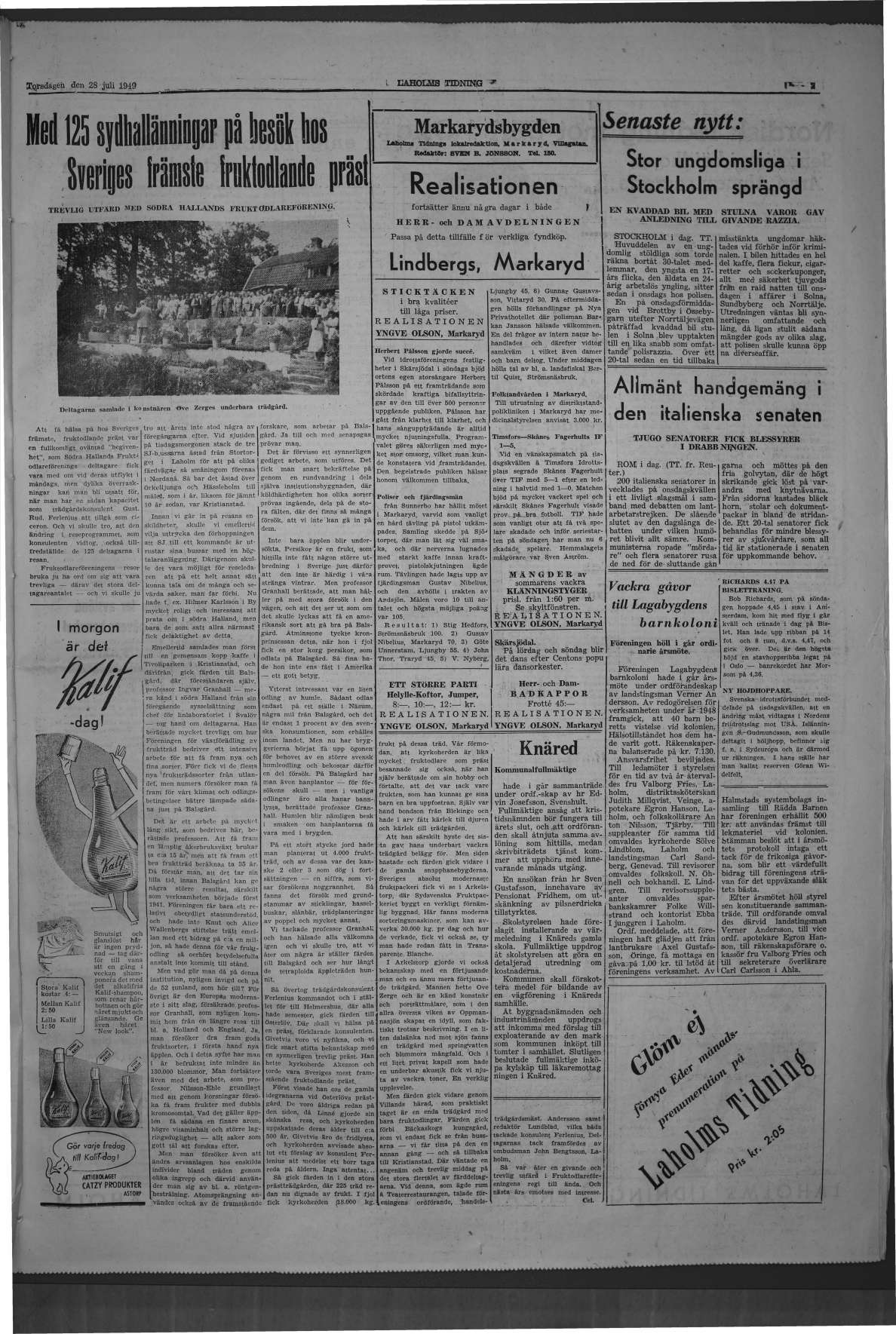 Laholms Tidning Torsdag 28 juli 1949, sida 3