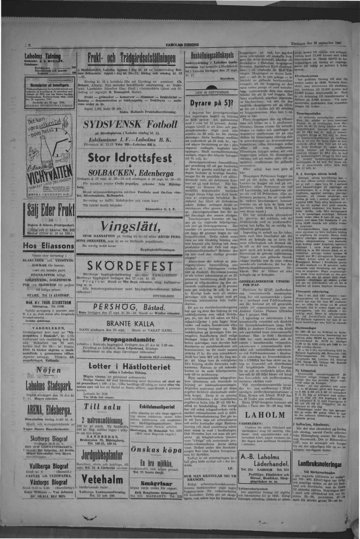 Laholms Tidning Fredag 26 september 1947, sida 2