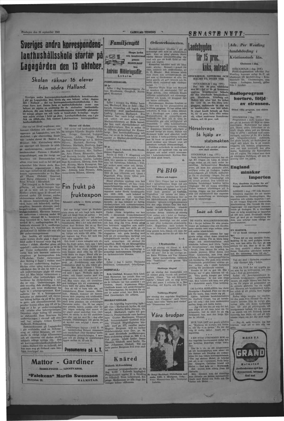 Laholms Tidning Fredag 26 september 1947, sida 3