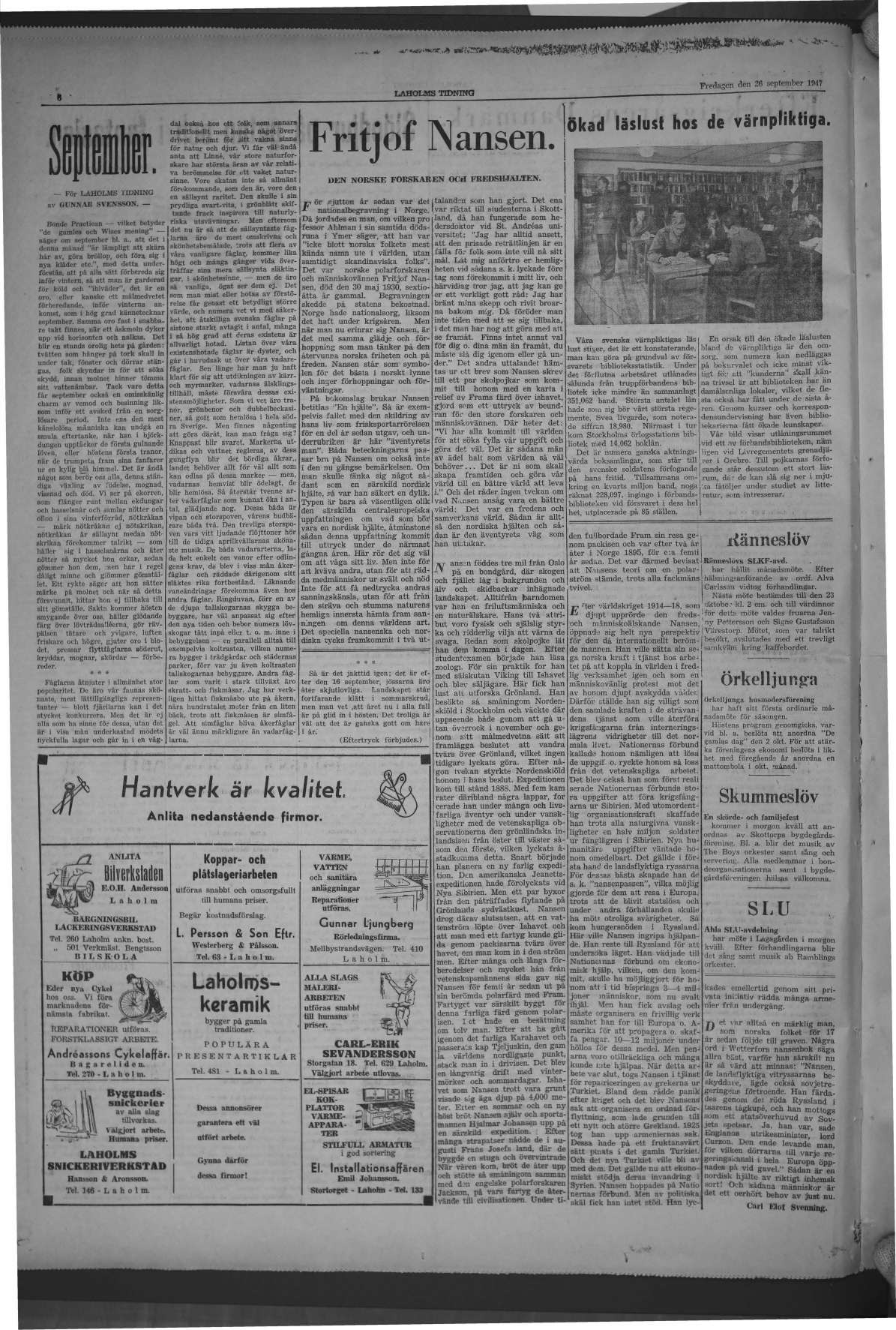 Laholms Tidning Fredag 26 september 1947, sida 6