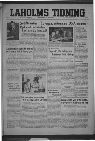 Förstasidan, Onsdag 27 augusti 1947