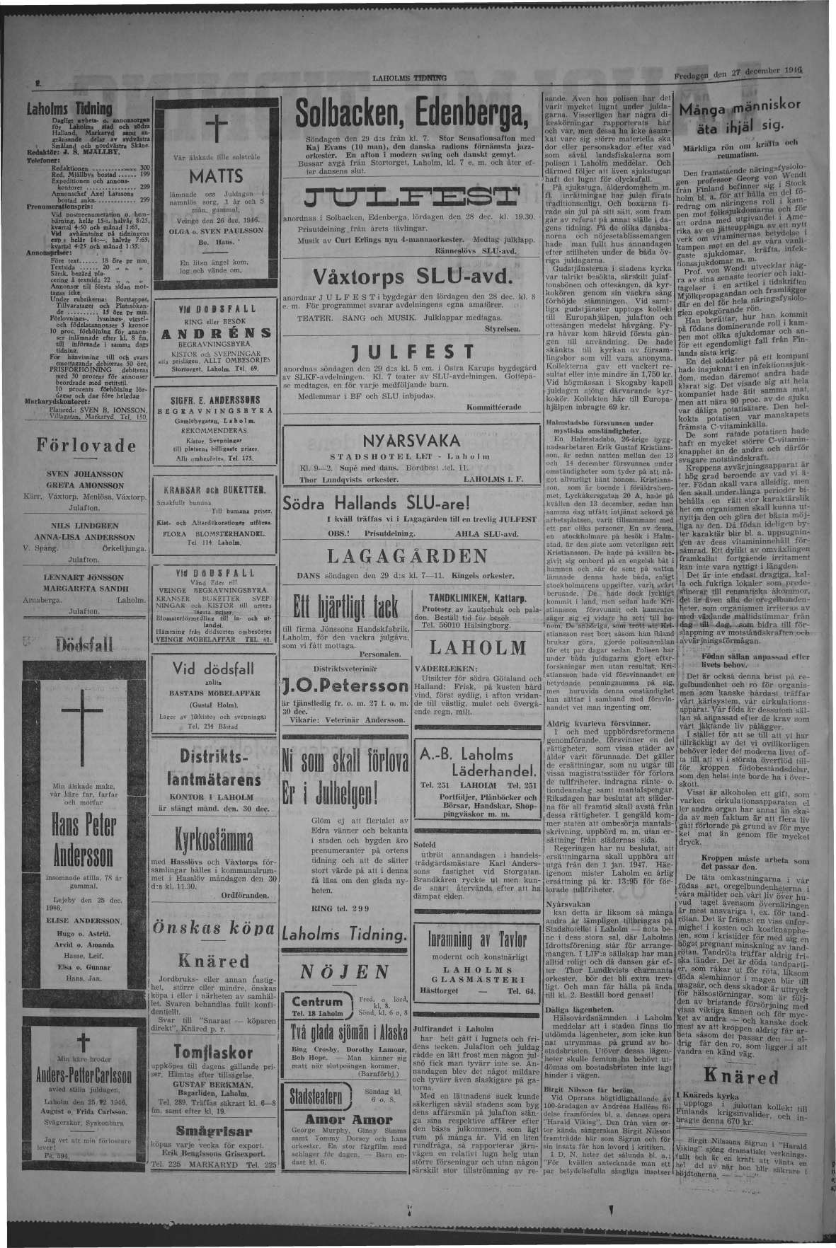Laholms Tidning Fredag 27 december 1946, sida 2
