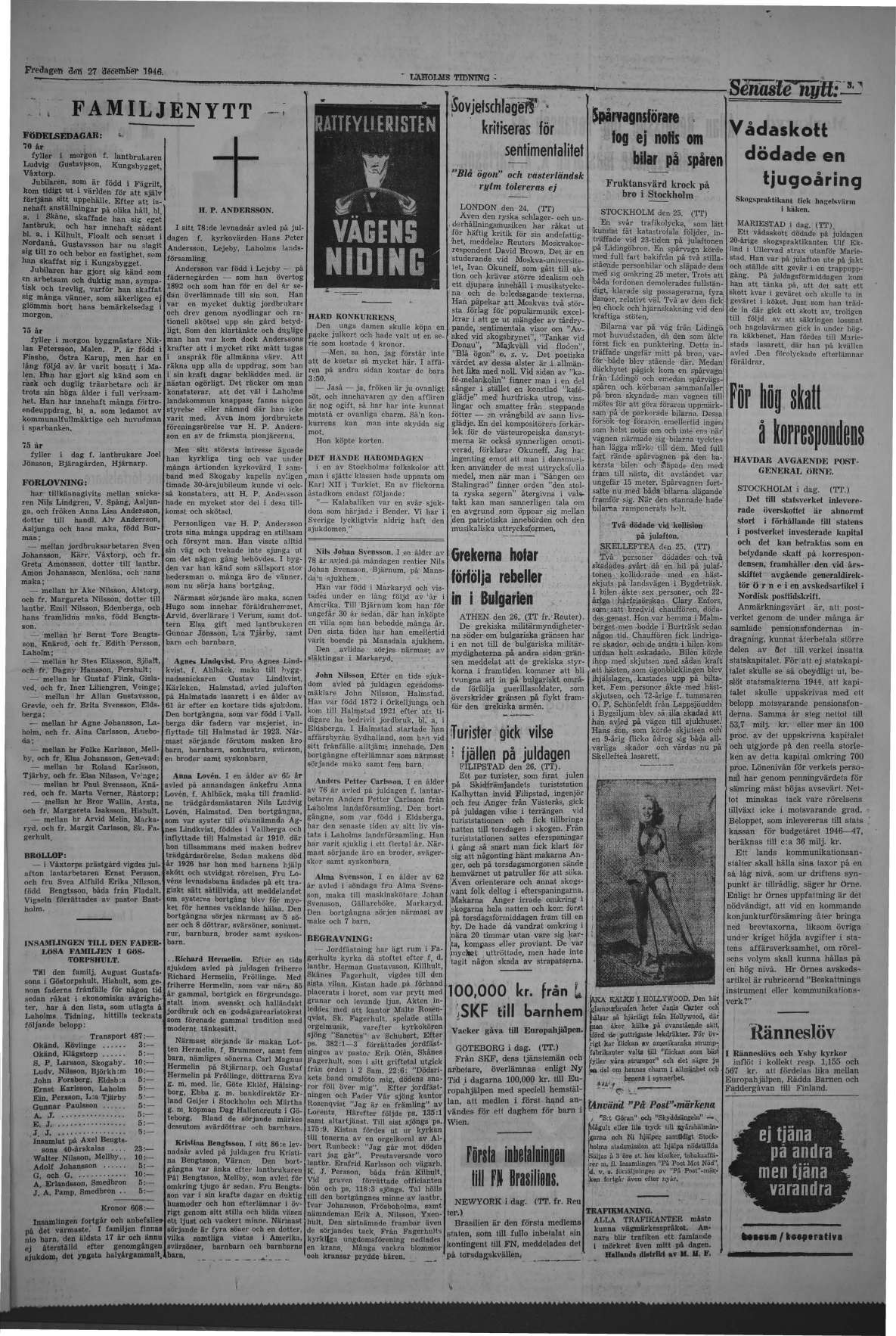 Laholms Tidning Fredag 27 december 1946, sida 3