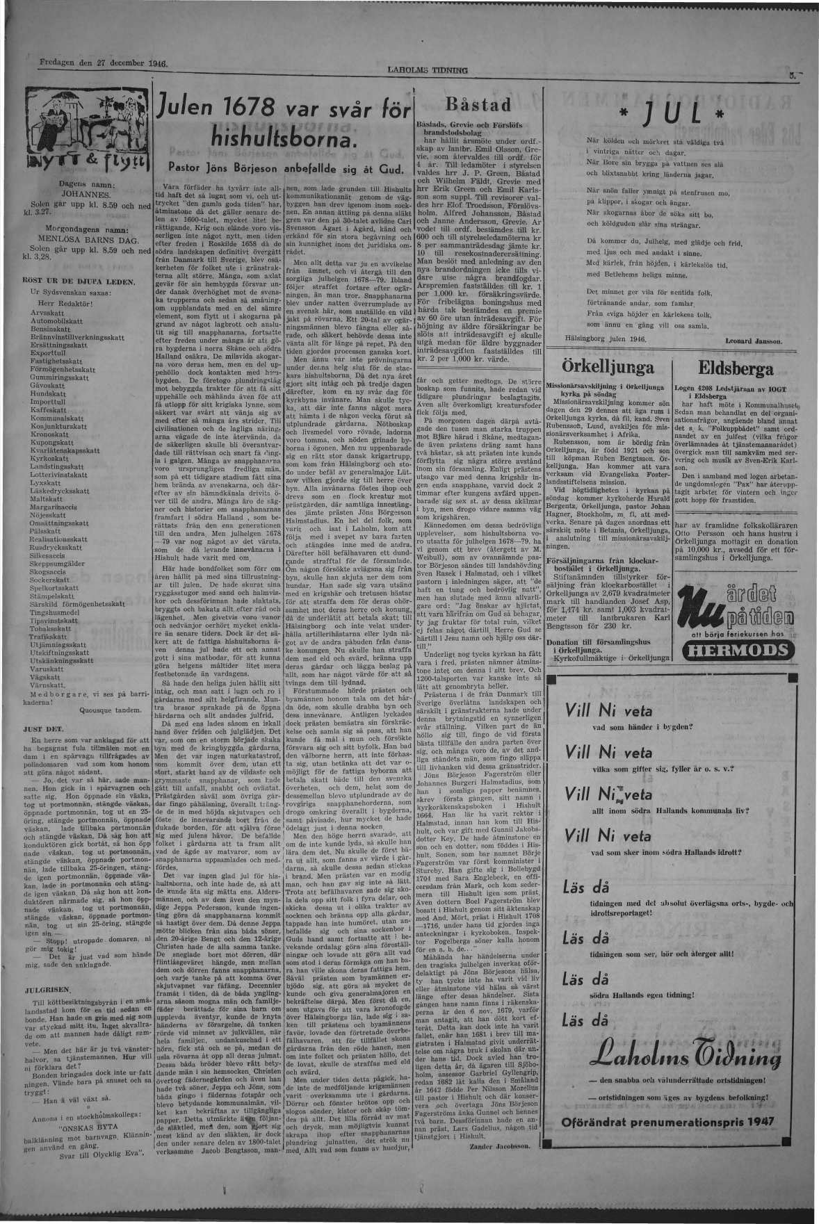 Laholms Tidning Fredag 27 december 1946, sida 5