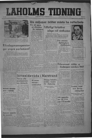 Förstasidan, Torsdag 27 februari 1947