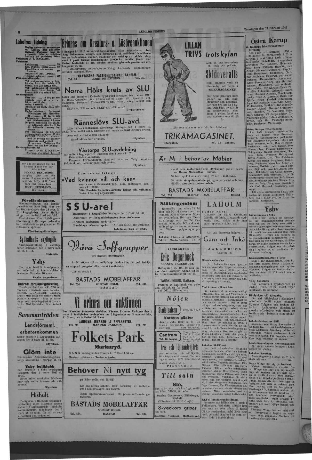 Laholms Tidning Torsdag 27 februari 1947, sida 2