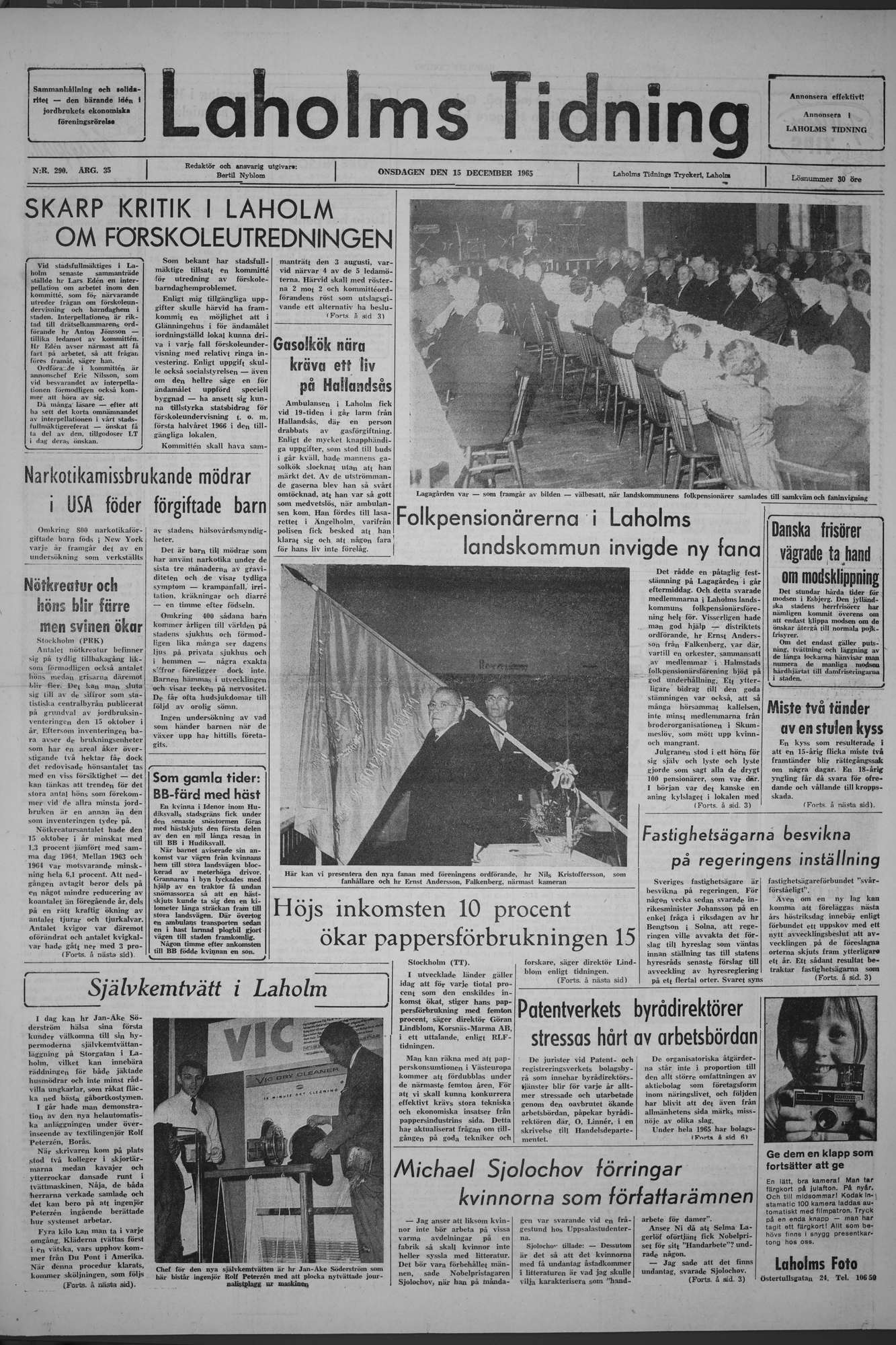 Laholms Tidning Onsdag 15 december 1965, sida 1