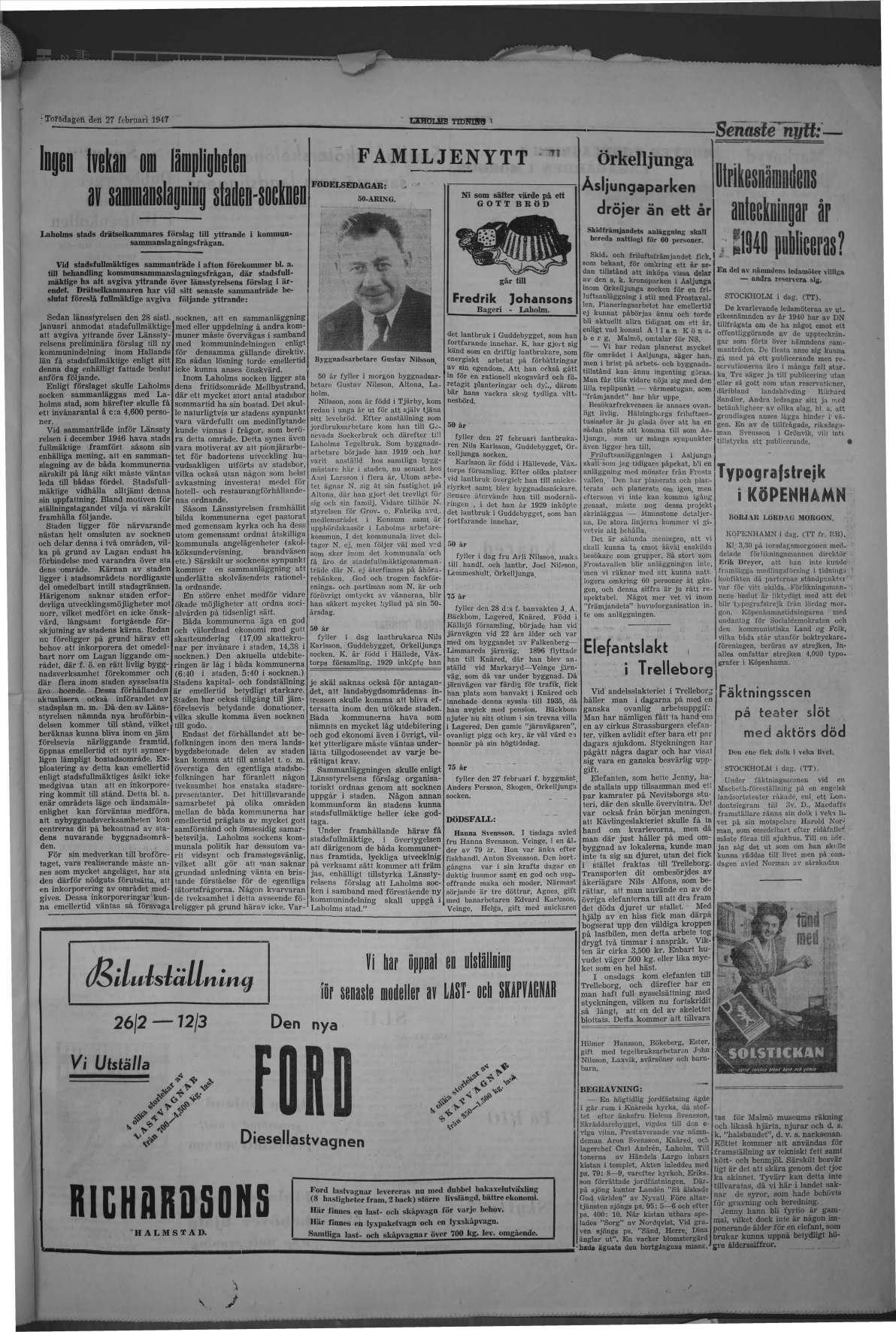 Laholms Tidning Torsdag 27 februari 1947, sida 3