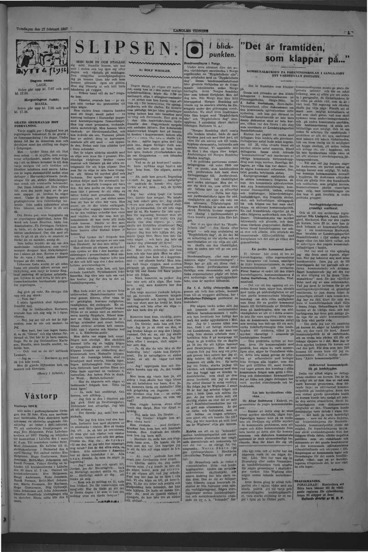 Laholms Tidning Torsdag 27 februari 1947, sida 5