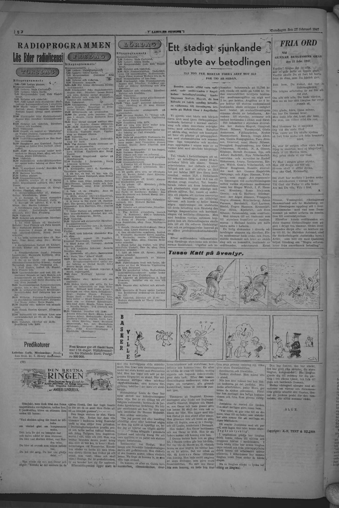 Laholms Tidning Torsdag 27 februari 1947, sida 6