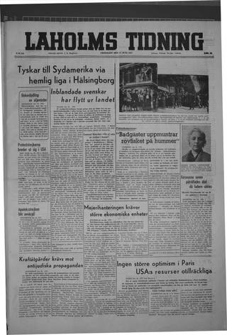 Förstasidan, Fredag 27 juni 1947