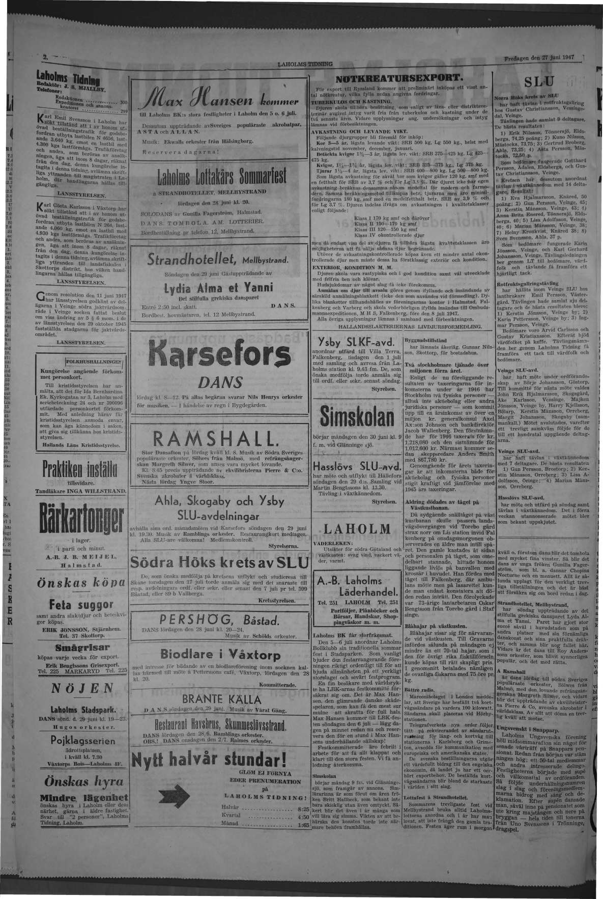Laholms Tidning Fredag 27 juni 1947, sida 2