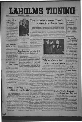Förstasidan, Tisdag 27 maj 1947