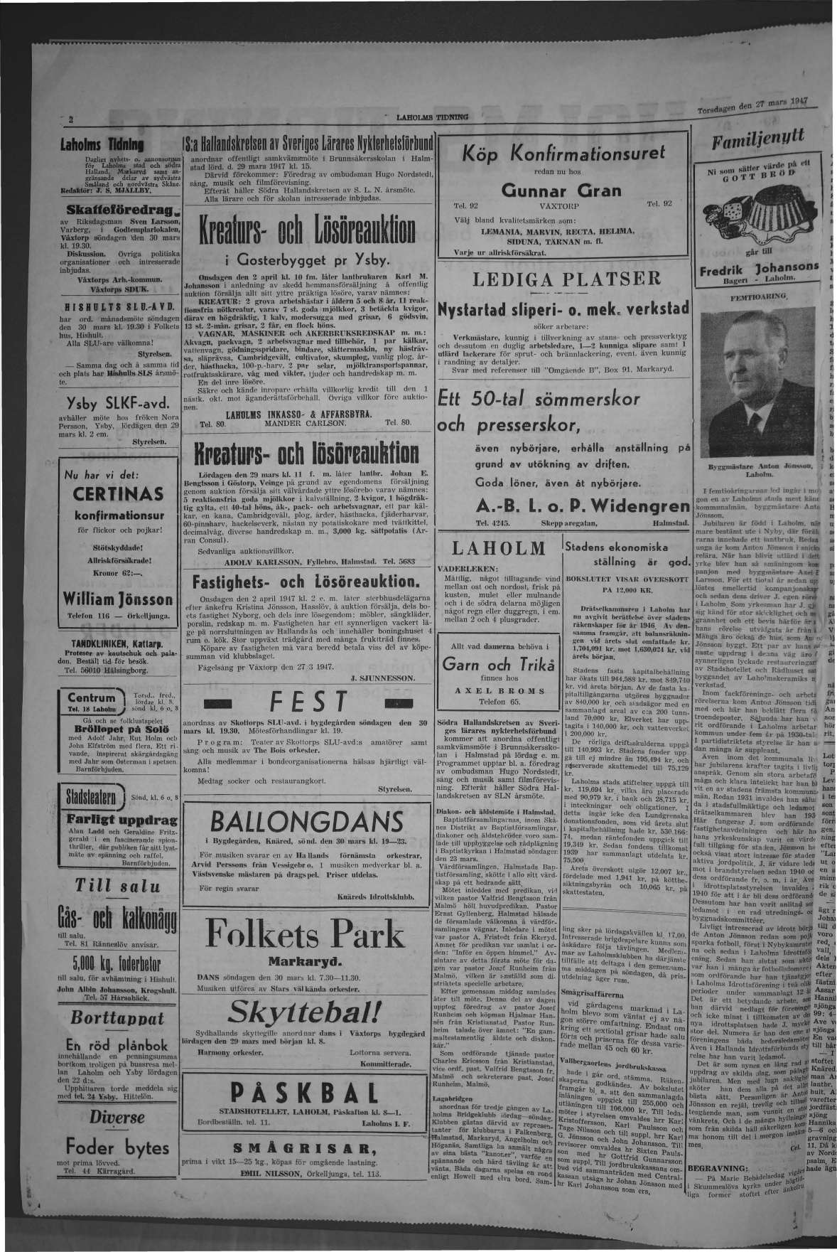 Laholms Tidning Torsdag 27 mars 1947, sida 2