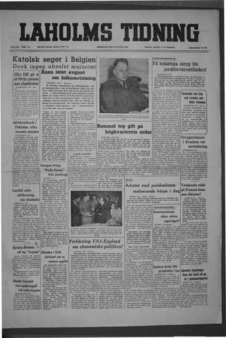 Förstasidan, Tisdag 28 juni 1949