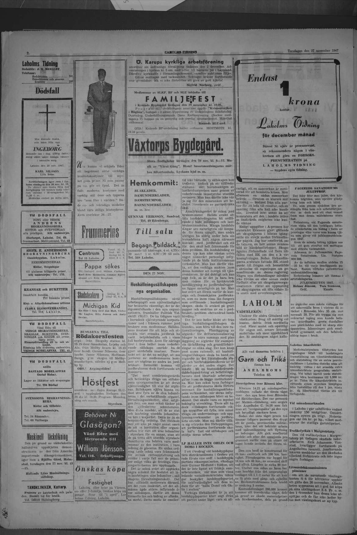 Laholms Tidning Torsdag 27 november 1947, sida 2