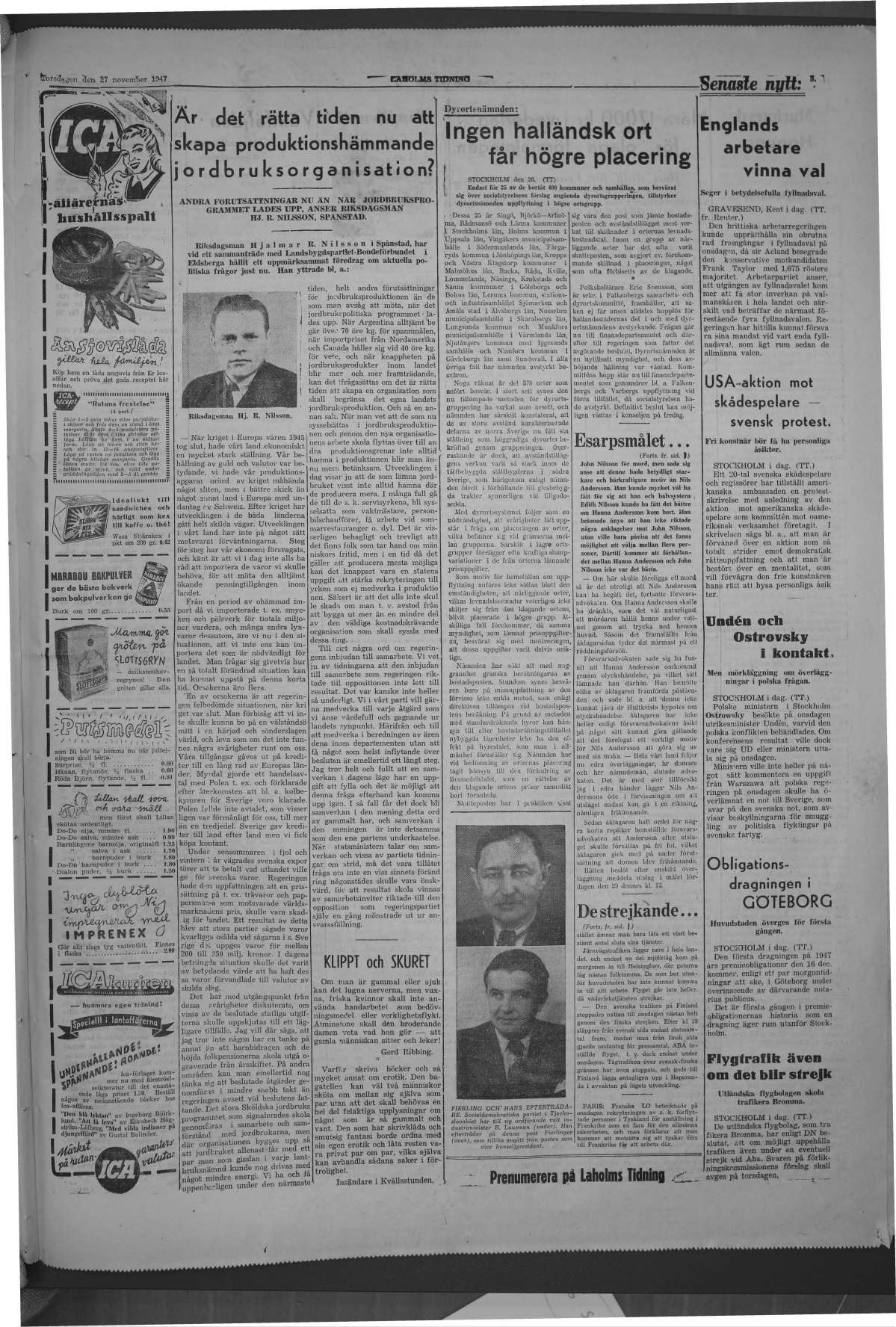 Laholms Tidning Torsdag 27 november 1947, sida 3