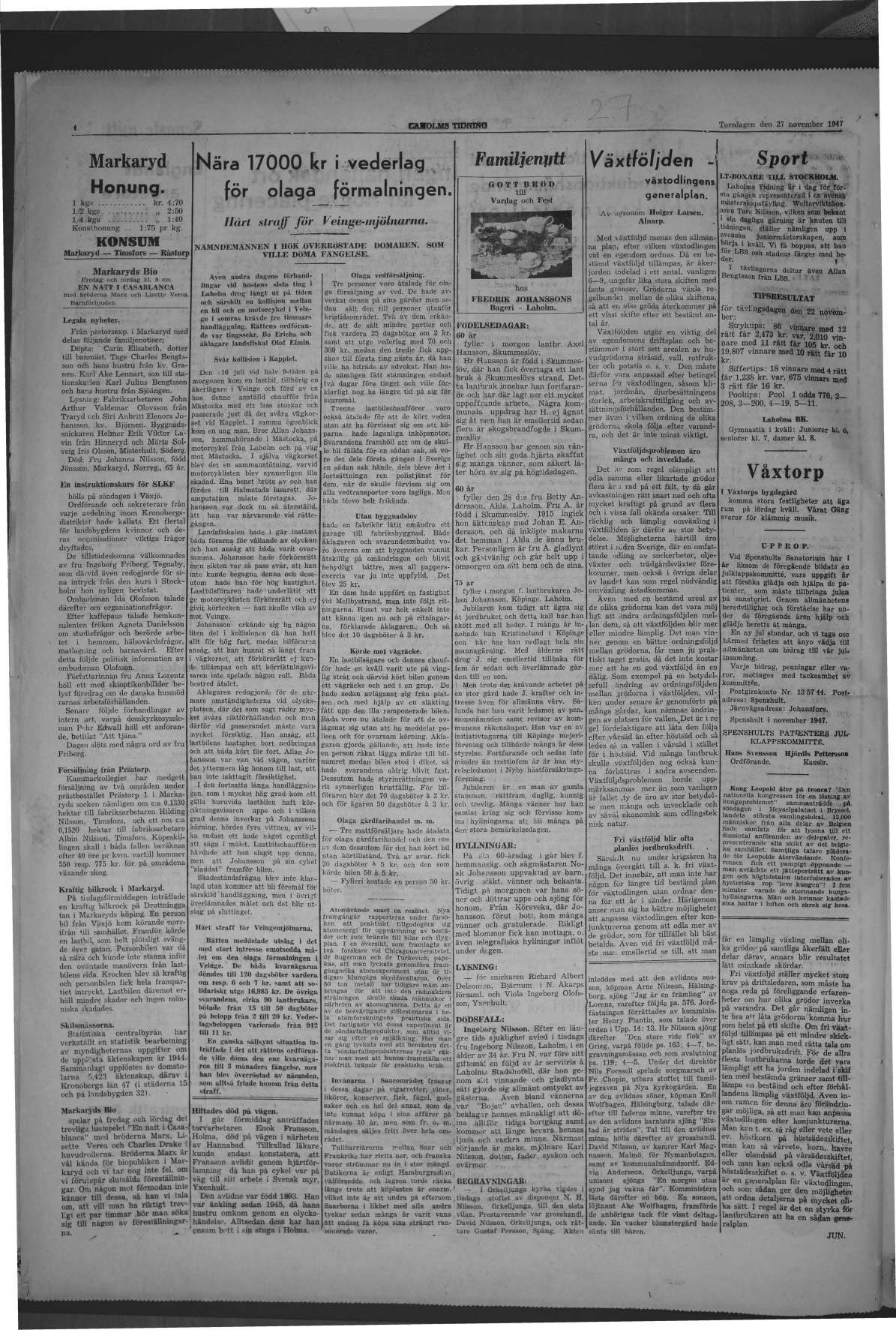 Laholms Tidning Torsdag 27 november 1947, sida 4