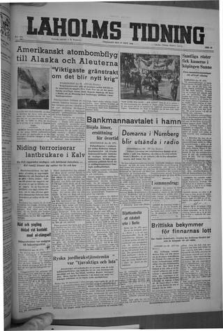 Förstasidan, Fredag 27 september 1946